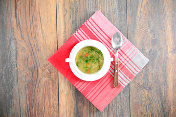 Vegetable Soup in a White Plate.