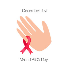 Obraz premium World AIDS Day. Red ribbon on his arm. Vector illustration
