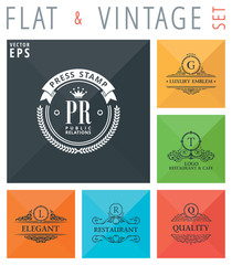 Vector flat and vintage elements icons calligraphic decor 