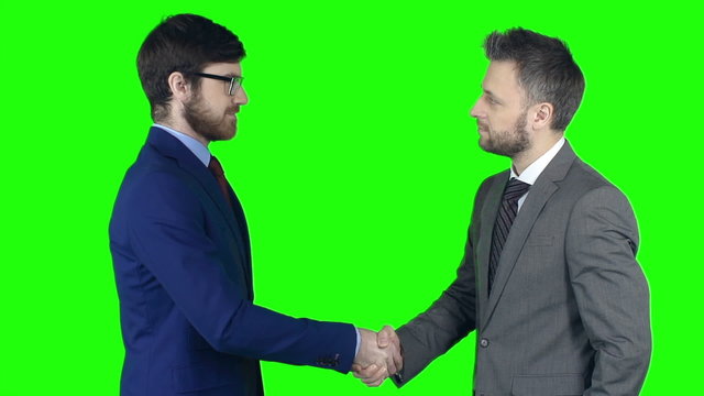 Two business partners shaking hands after reaching agreement 