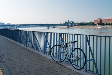 a lonely bike on the Danube, Hungary. Selective focus.