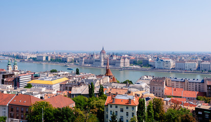 Naklejka na ściany i meble Panoramic view of Budapest with river Danube and parliament, Hungary