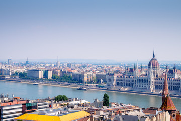 Fototapeta premium Panoramic view of Budapest with river Danube and parliament, Hungary