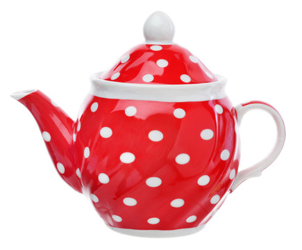 Red teapot with white polka dots.