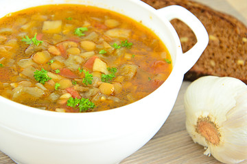 Lentil Soup with Eggplant, Tomatoes and Onions