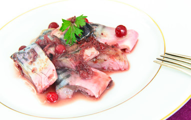 Salt Marinated Mackerel with Cranberries and Spices.