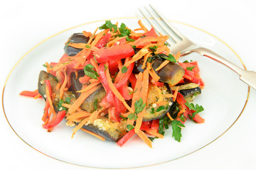 Diet and Healthy Food: Salad with Eggplant, Carrots.