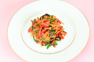 Diet and Healthy Food: Salad with Eggplant, Carrots.