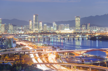 Naklejka na ściany i meble Seoul,Korea cityscape high view twilight time
