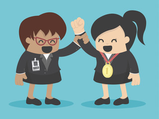 business woman  gold medal prize for success in business