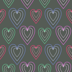 Seamless vector pattern,dark symmetrical geometric background with hearts