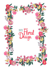 Floral frame with flowers berries and butterfly