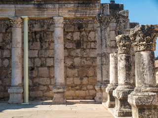 Fototapeta premium Reconstruction white synagogue in Kafarnaum