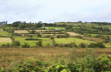 Fototapeta na wymiar Scenic view of Rural farmhouses among farmland.