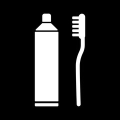 The toothpaste and toothbrush icon. Bathroom, dental, dentist symbol. Flat