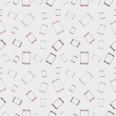 Seamless vector pattern, light pastel colorful chaotic background with smartphones