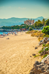 Fototapeta na wymiar View of the beach of Palma de Mallorca