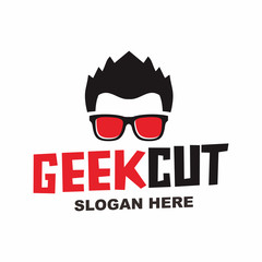 Geek Cut Hair Icon Logo