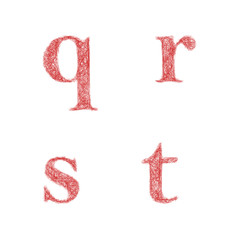 Red sketch font set - lowercase letters q, r, s, t