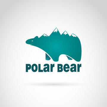 Vector image of bear with mountains on the back. Polar bear