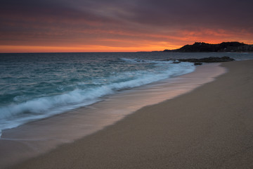 Fototapeta na wymiar Sunset over the sea, Lloret de Mar, Catalonia, Spain