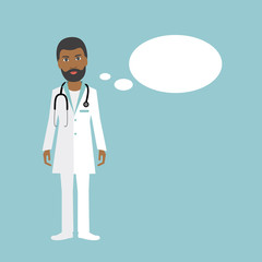 Black Medicine doctor speaking. Flat illustration.
