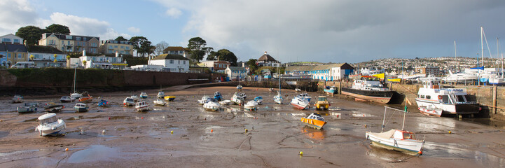 Obraz premium Paignton harbour Devon England near Torquay panorama with boats