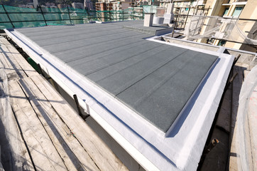 detail of the finishing material of the roof of a building