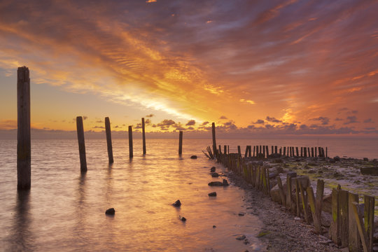 Sunrise over sea on the island of Texel, The Netherlands