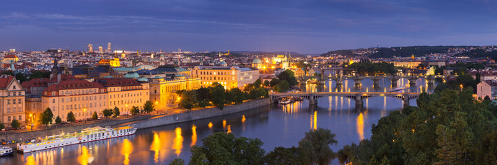 Fototapeta na wymiar Bridges over the Vltava River, Prague, Czech Republic at night