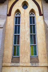 Colorful stained glass in a church architectural detail