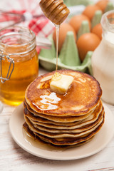 High pile of delicious pancakes