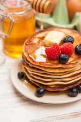 High pile of delicious pancakes