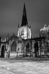 Sheffield Cathedral by night black and white photography