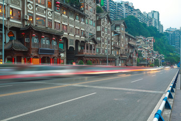 Empty road floor with china ancient architecture