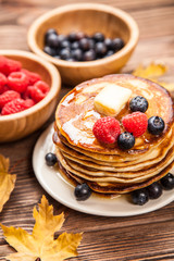 High pile of delicious pancakes
