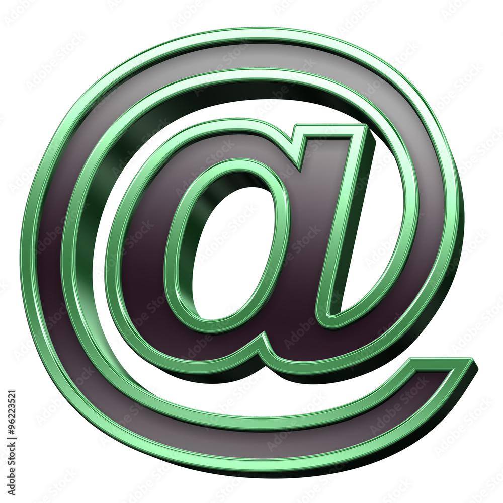 Fototapete mail sign from black with green shiny frame alphabet set, isolated on white. computer generated 3d p