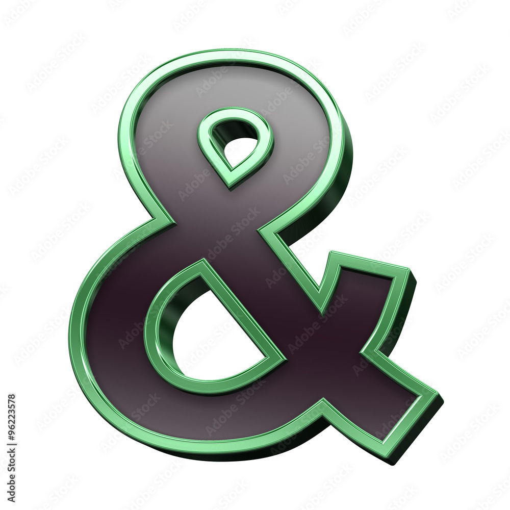 Fototapete one letter from black with green shiny frame alphabet set, isolated on white. computer generated 3d 