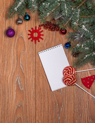 Christmas tree branch and blank greeting card