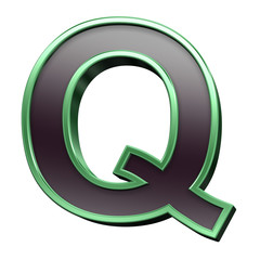 One letter from black with green shiny frame alphabet set, isolated on white. Computer generated 3D photo rendering.