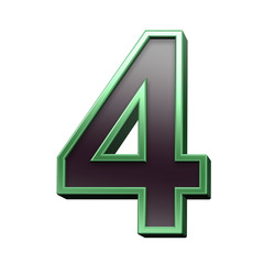 Obraz premium One digit from black with green shiny frame alphabet set, isolated on white. Computer generated 3D photo rendering.