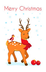 Christmas card with cartoon deer.