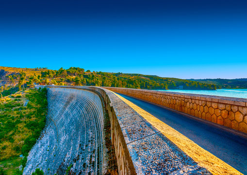 the Marathonas dam at Marathonas lake near Athens in Greece. HDR processed
