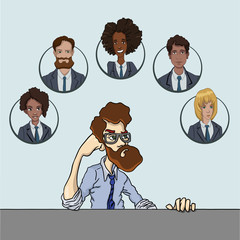 The project Manager and his team. Office worker working with a remote team