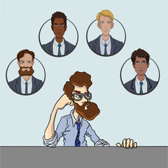 The project Manager and his team. Office worker working with a remote team