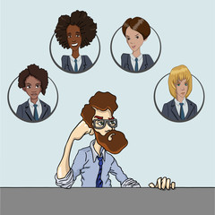 The project Manager and his team. Office worker working with a remote team