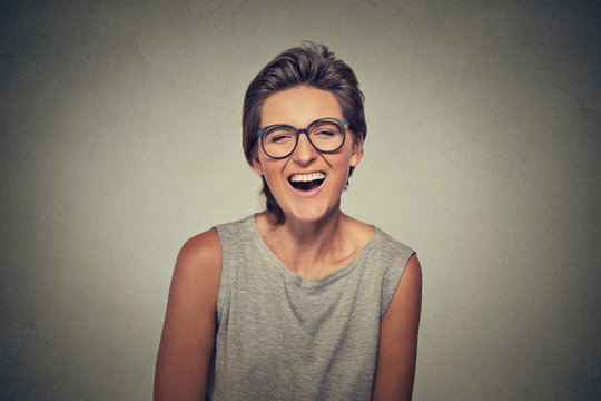Closeup portrait smiling laughing woman