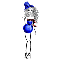 Blue ball dress and hat
