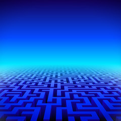 Retro gaming hipster neon landscape with labyrinth