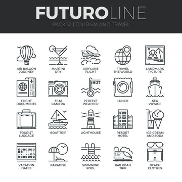 Tourism and Travel Futuro Line Icons Set